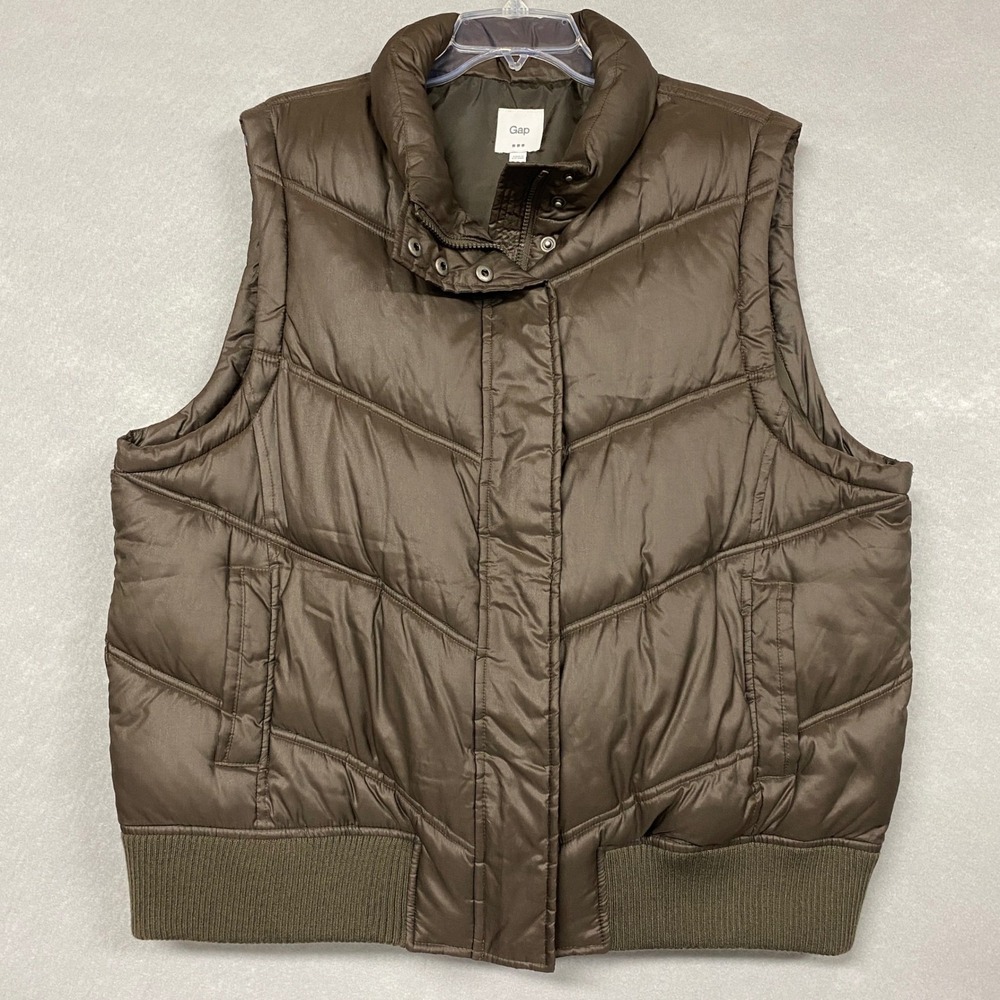 GAP Puffer Vest Men's XXL Brown with Pockets Y2K Streetwear Basic Casual Preppy